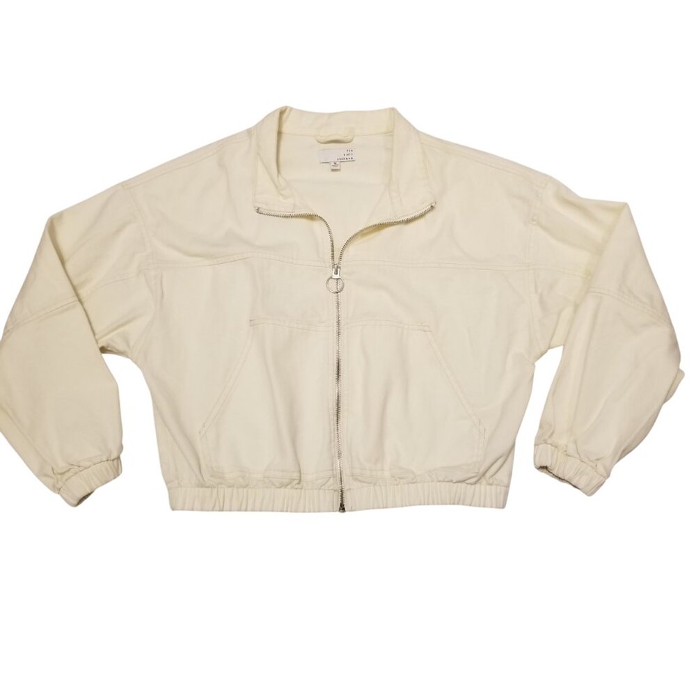 White 100% Cotton Jacket Cropped Baggy Fit Zip Sweater Medium Ten Sixty Sherman